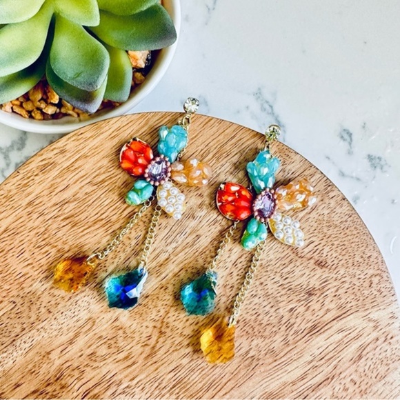 2/$30🌵 Colorful Beaded Floral Earrings Dangle Flower Faux Pearl Jewelry Gift - Picture 1 of 7